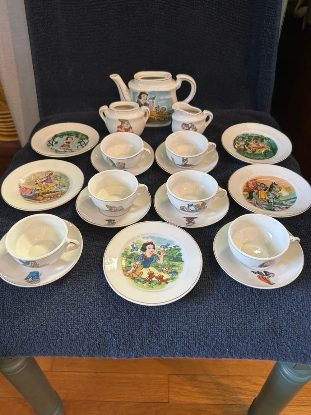 Vintage Snow White & the Seven Dwarfs Miniature Porcelain Tea Set, 20 pieces